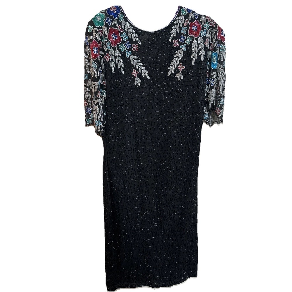 SCALA MILANO PARIS BLACK BEADED SEQUIN SILK‎ PARTY DRESS Sz Small